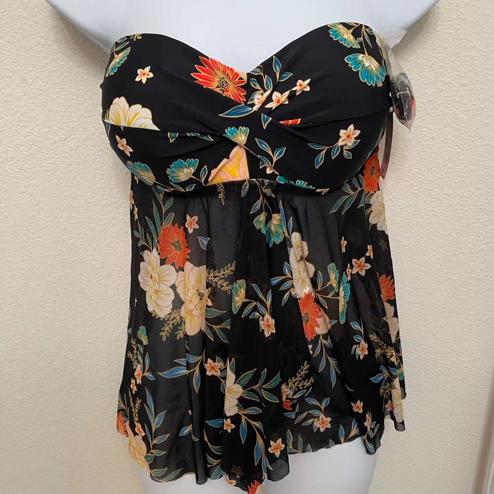 Women's Bandeau Mesh Flyaway Tankini Top